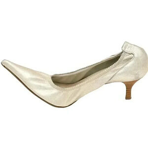 Gold Leather Pumps Size 38 Kitten Heel Pumps Pointed Toe Heels Wedding Bridal
